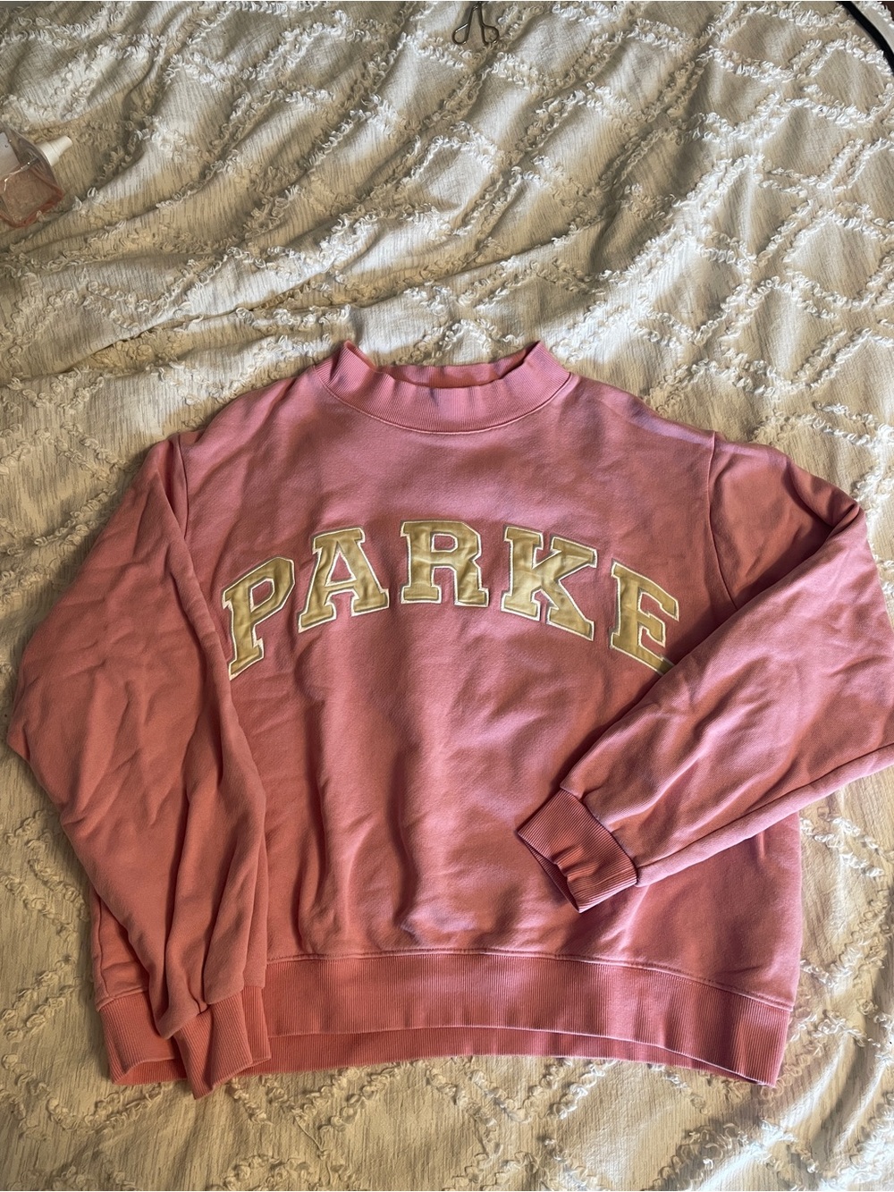 Parker Rose-Pink Crewneck Sweatshirt with Collegiate Appliqué